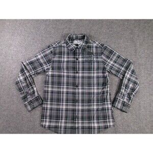 Helix Shirt Youth Medium Gray Plaid Western Causal Guitar Print Classic Button